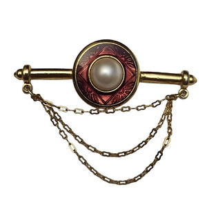 Vtg Anne Klein AK Gold Tone Triple Chain Faux Pearl Pin Brooch